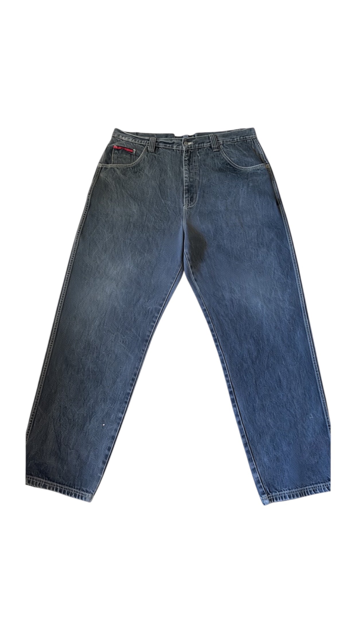SohoStich Co. men's mid-wash denim jeans with a baggy fit and five-pocket style.