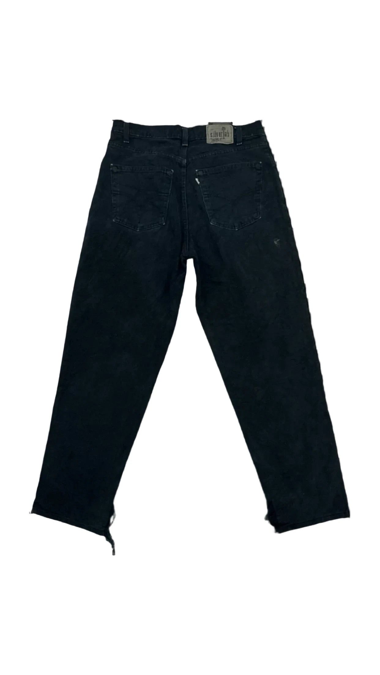 SohoStich Co. black relaxed fit denim jeans with five-pocket design and leather-look patch.