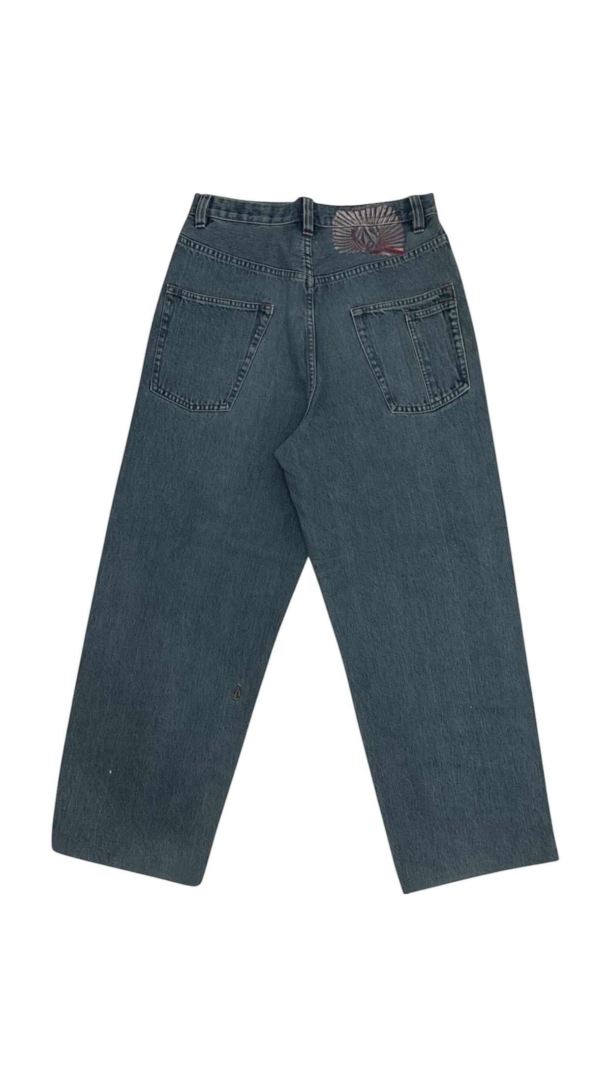 SohoStich Co. blue wash denim jeans with a relaxed, wide-leg fit and five-pocket design.