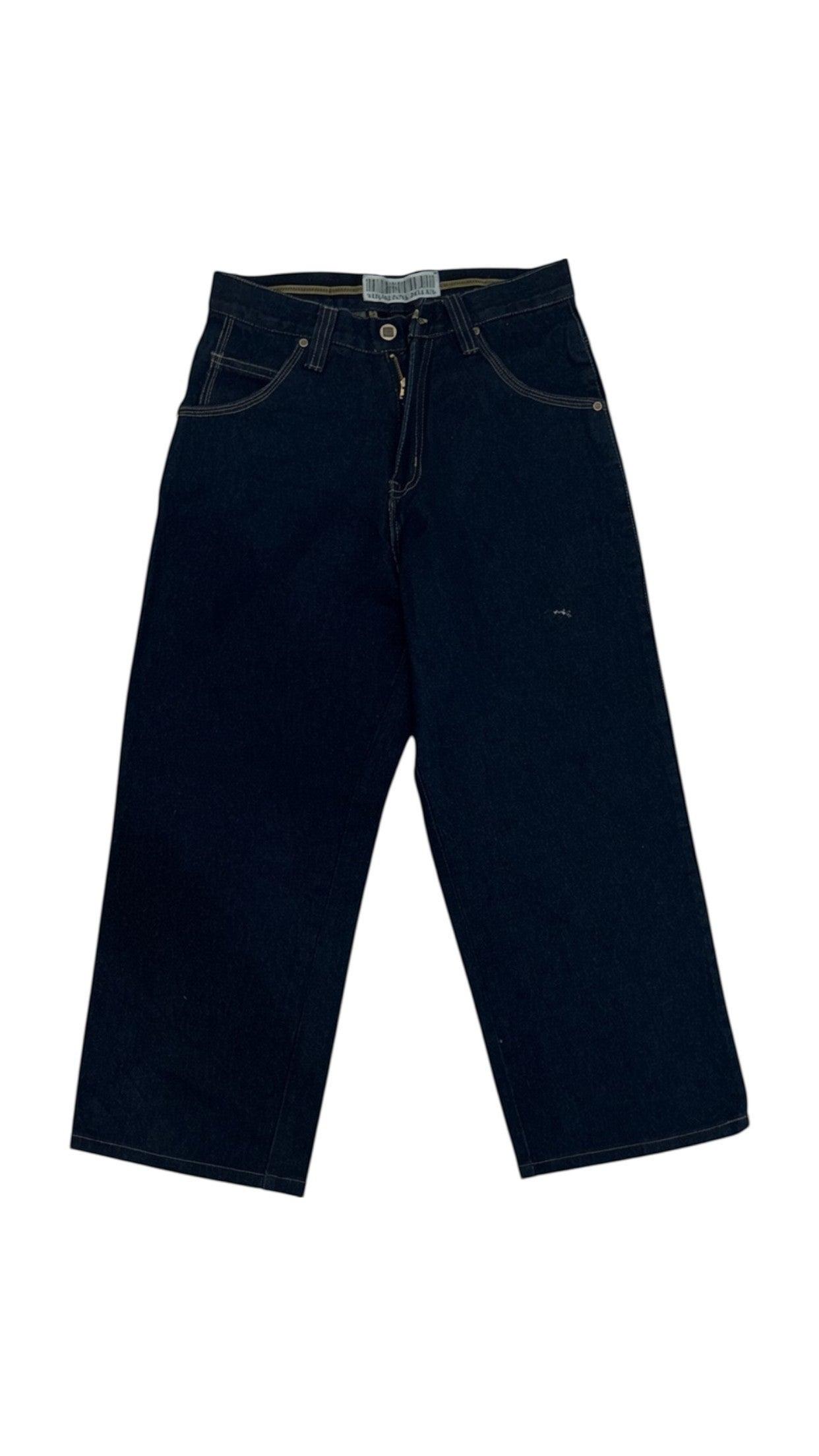 SohoStich Co. dark wash denim carpenter jeans with utility pocket and contrasting stitching.