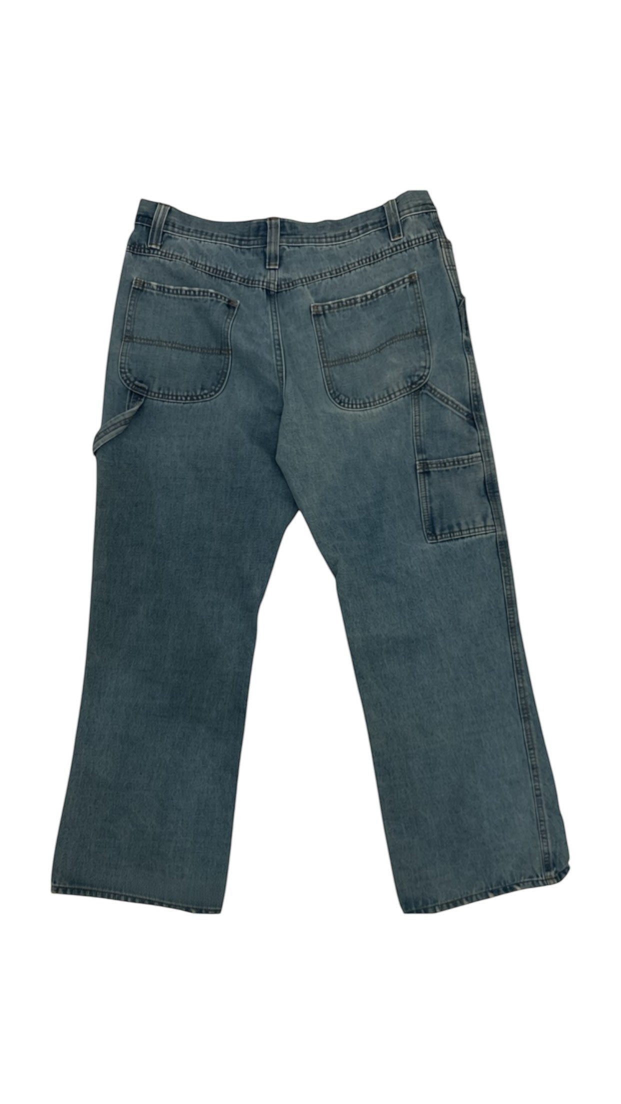 SohoStich Co. light wash denim carpenter pants with relaxed fit and multiple pockets.