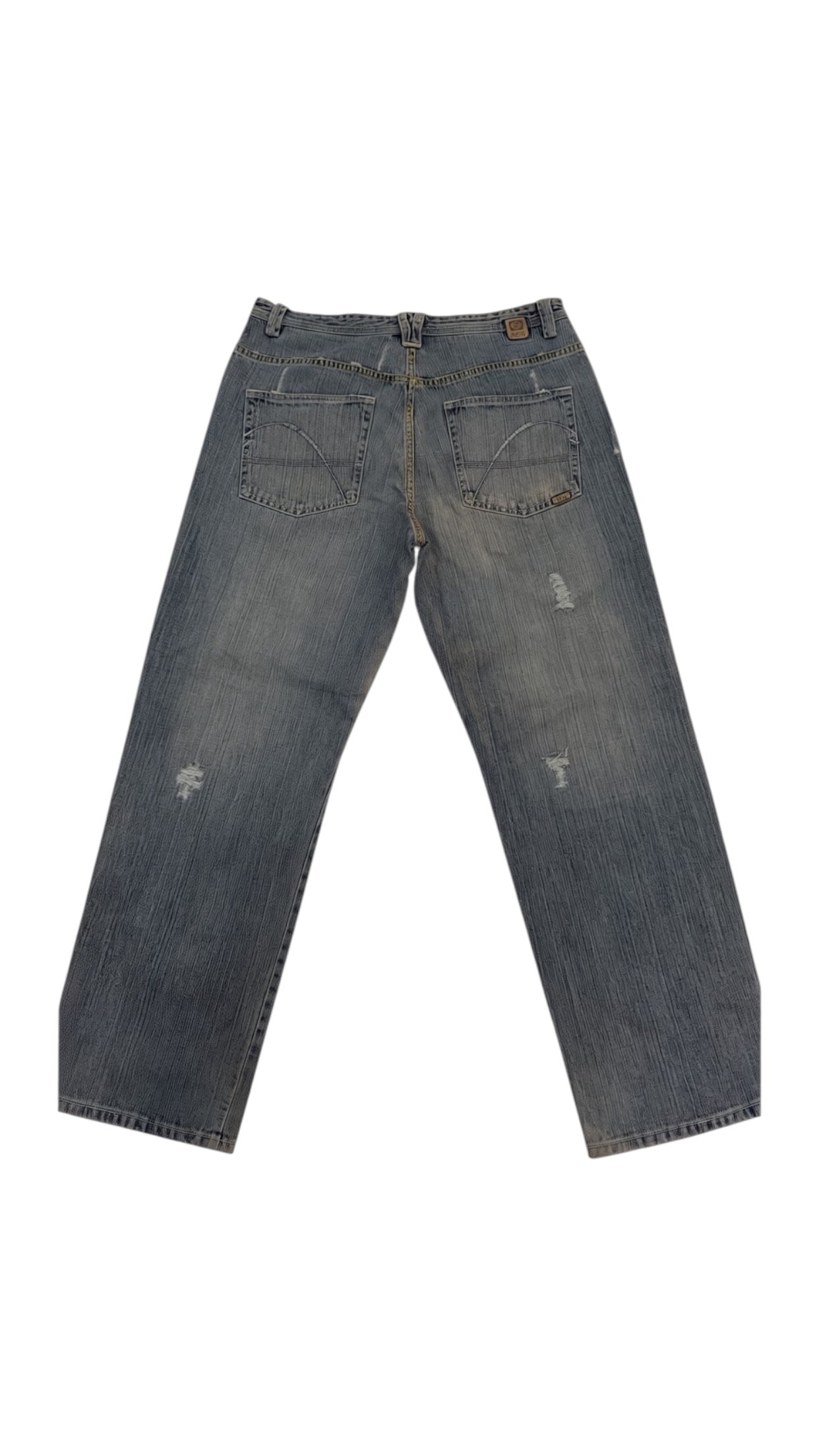 SohoStich Co. light-wash distressed denim jeans with relaxed fit and five-pocket style.