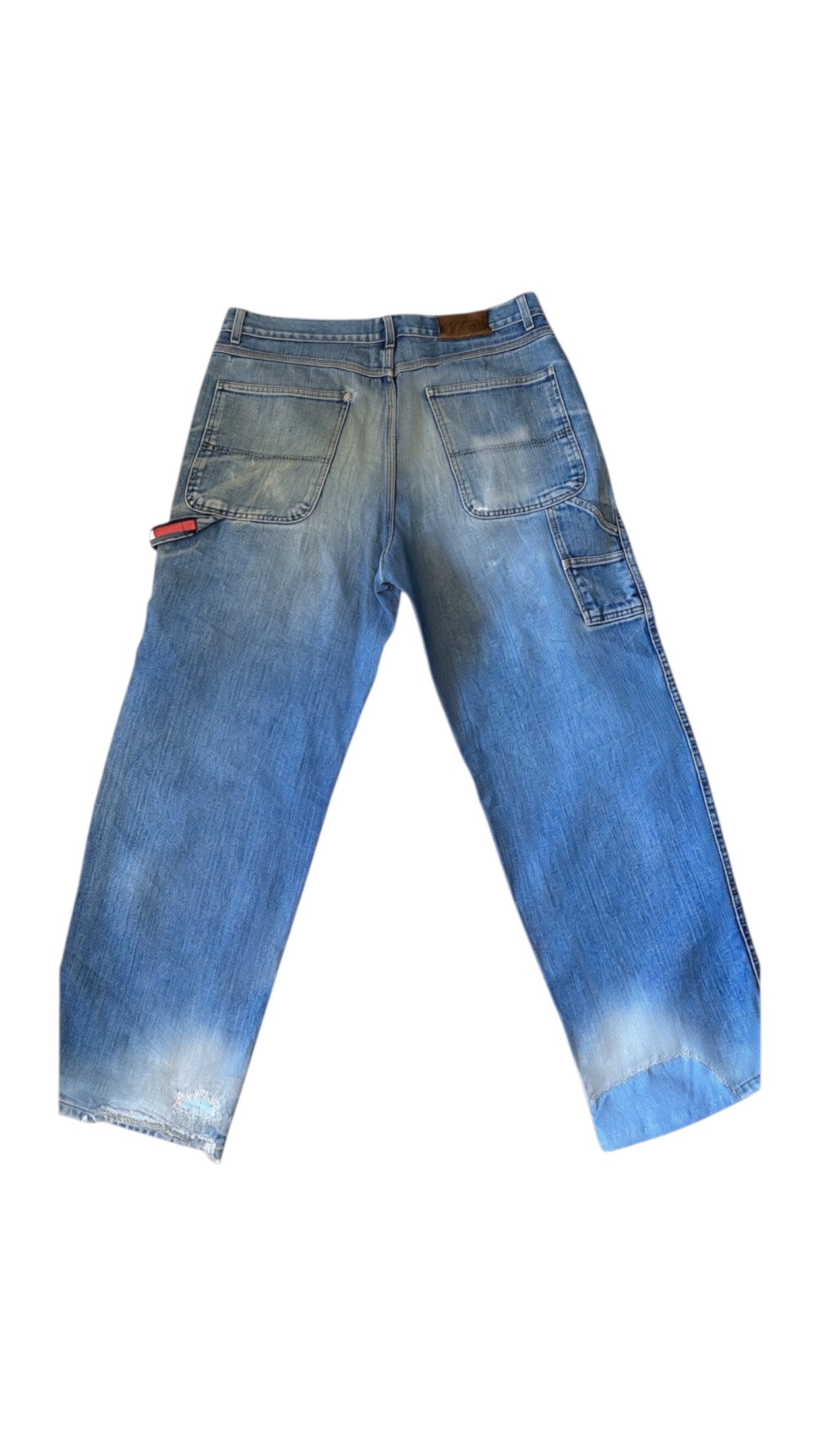 SohoStich Co. light blue relaxed fit denim carpenter jeans with utility loop and pocket, faded wash.