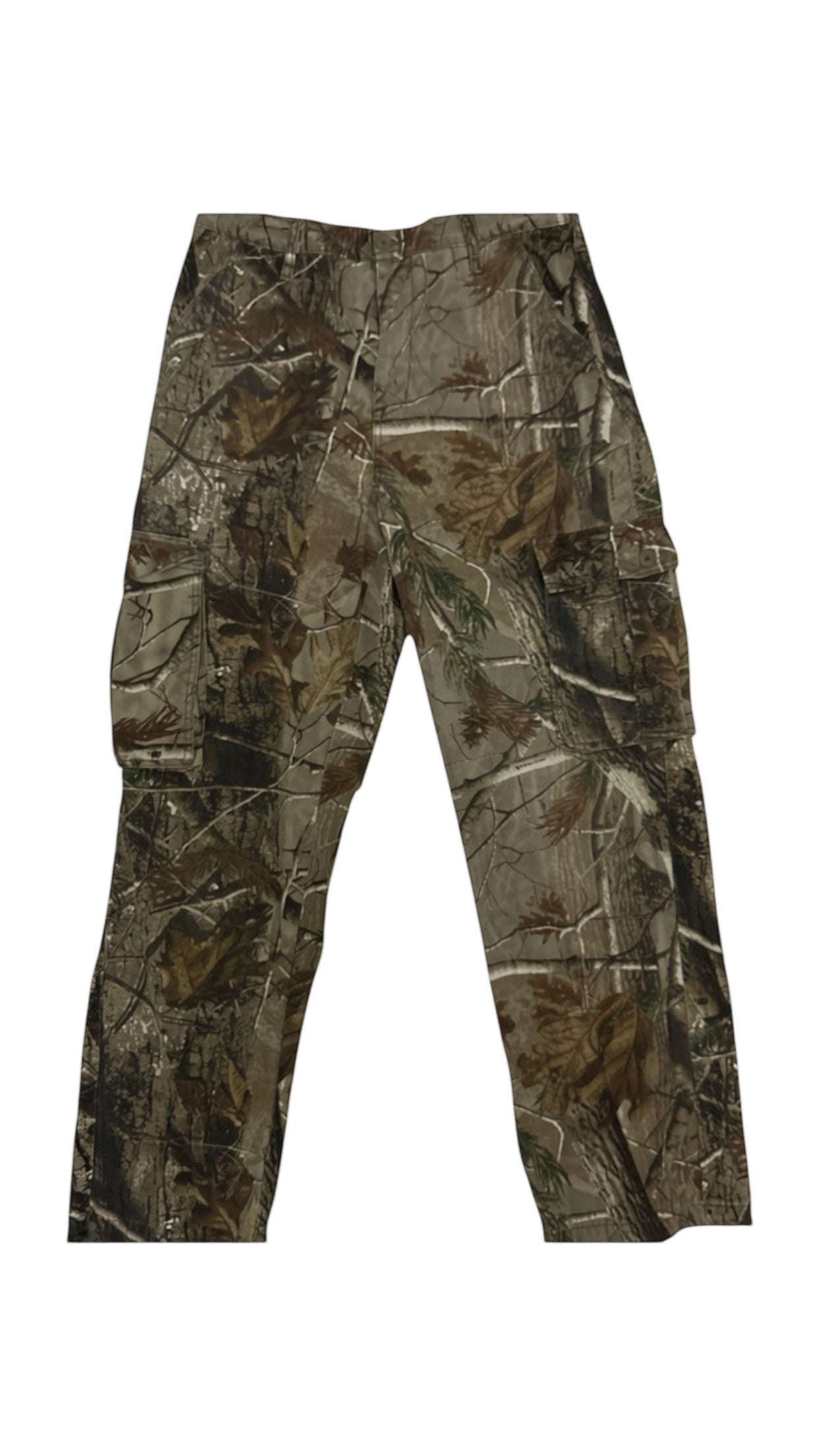 SohoStich Co. Men's camouflage cargo pants in brown, green, and grey. Durable fabric with multiple pockets for outdoor activities.