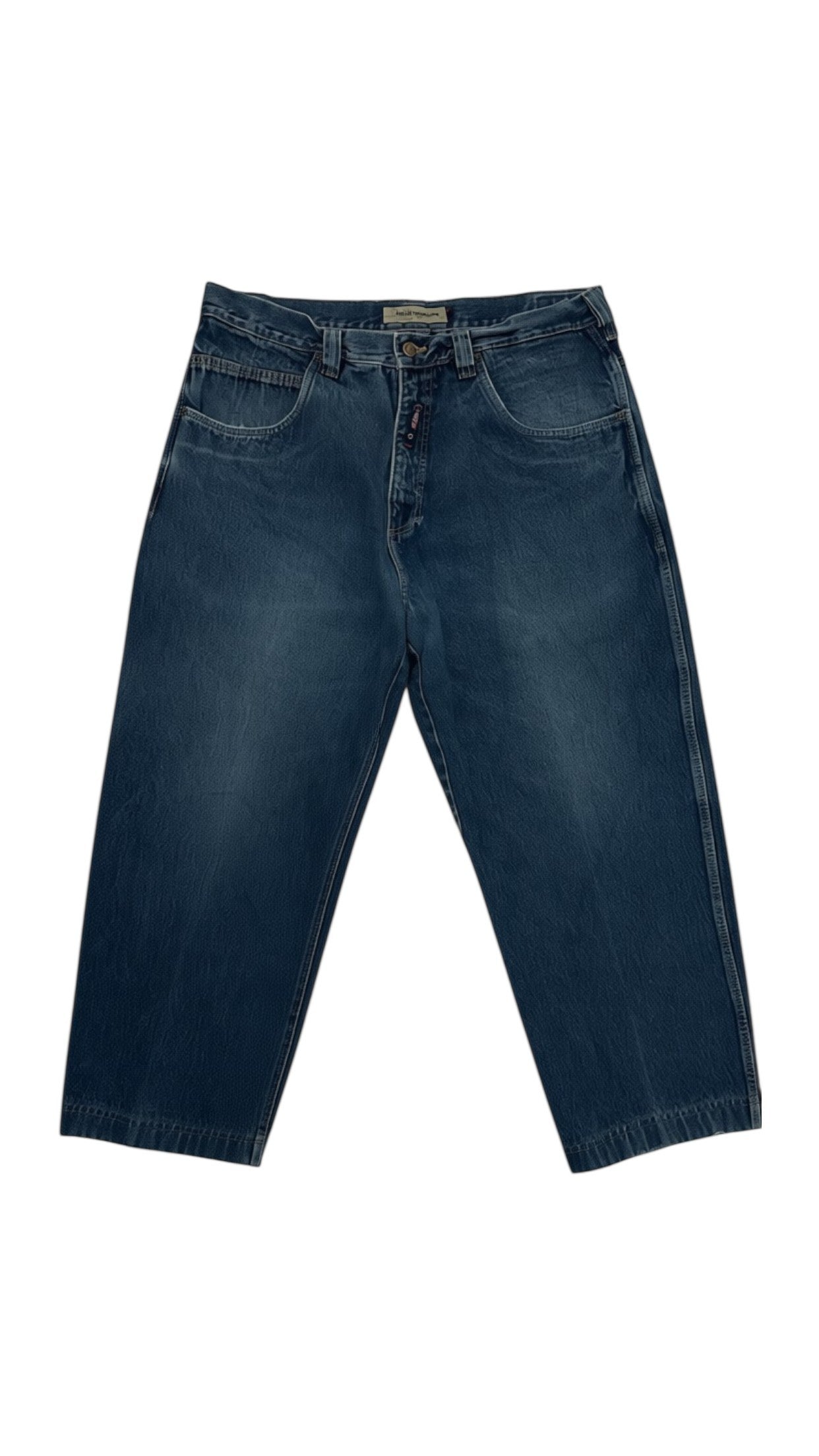 SohoStich Co. Men's relaxed fit dark wash denim carpenter jeans with traditional loop and pocket.