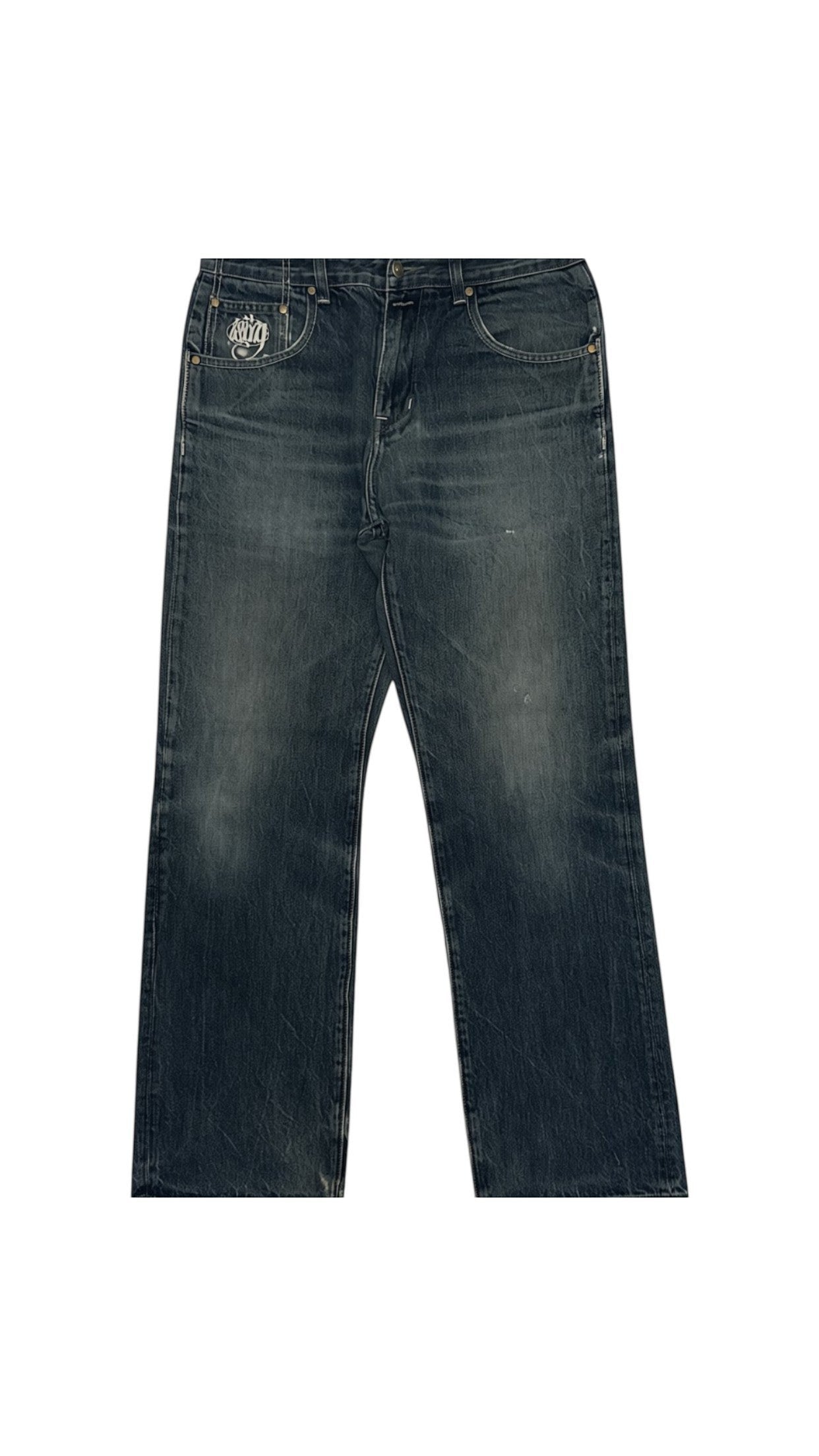 SohoStich Co. Men's relaxed fit dark wash denim jeans with straight leg and five-pocket design.