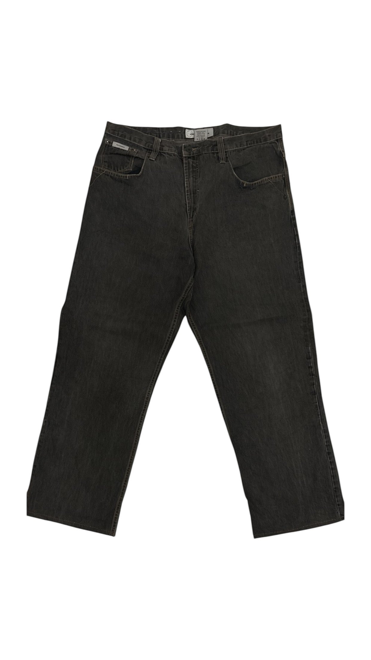 SohoStich Co. Men's relaxed fit black denim jeans with a subtle faded wash and five-pocket design.