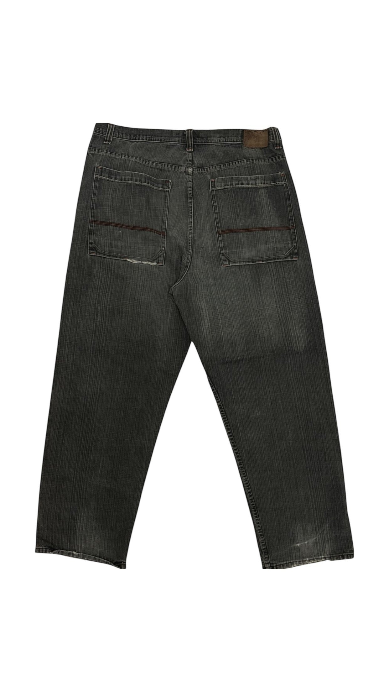 SohoStich Co. Men's relaxed fit dark wash denim jeans with five-pocket design and subtle stitching detail.