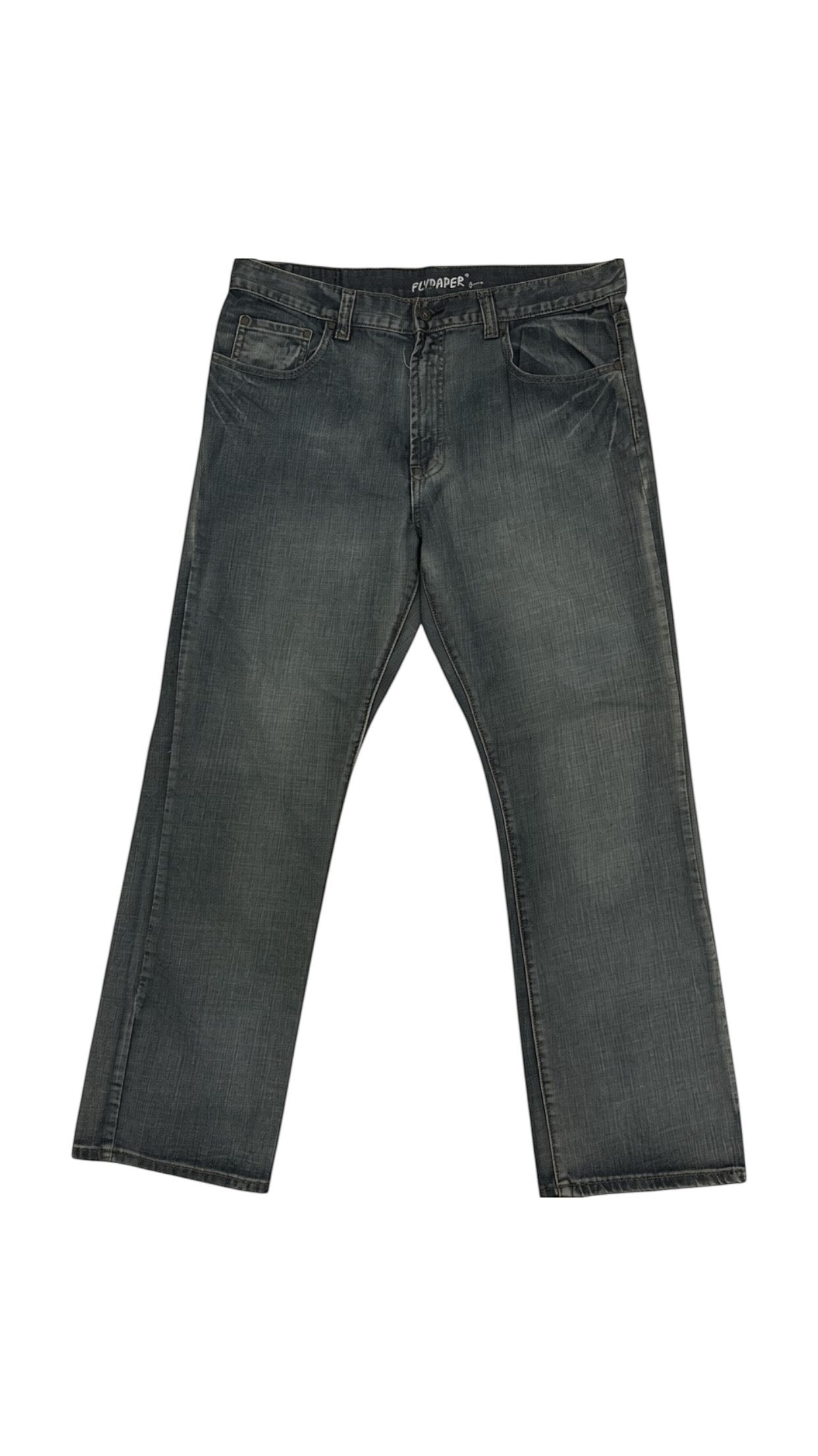 SohoStich Co. Men's relaxed fit straight leg dark wash denim jeans with button and zip fly.