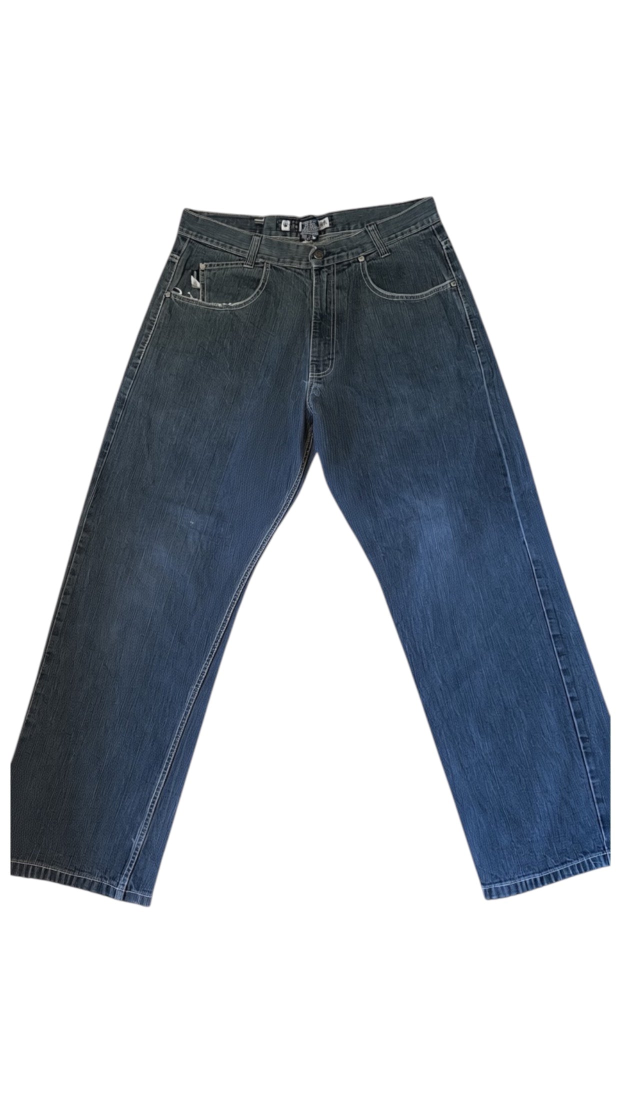 SohoStich Co. Men's relaxed fit dark wash denim jeans with five-pocket design and subtle stitching.