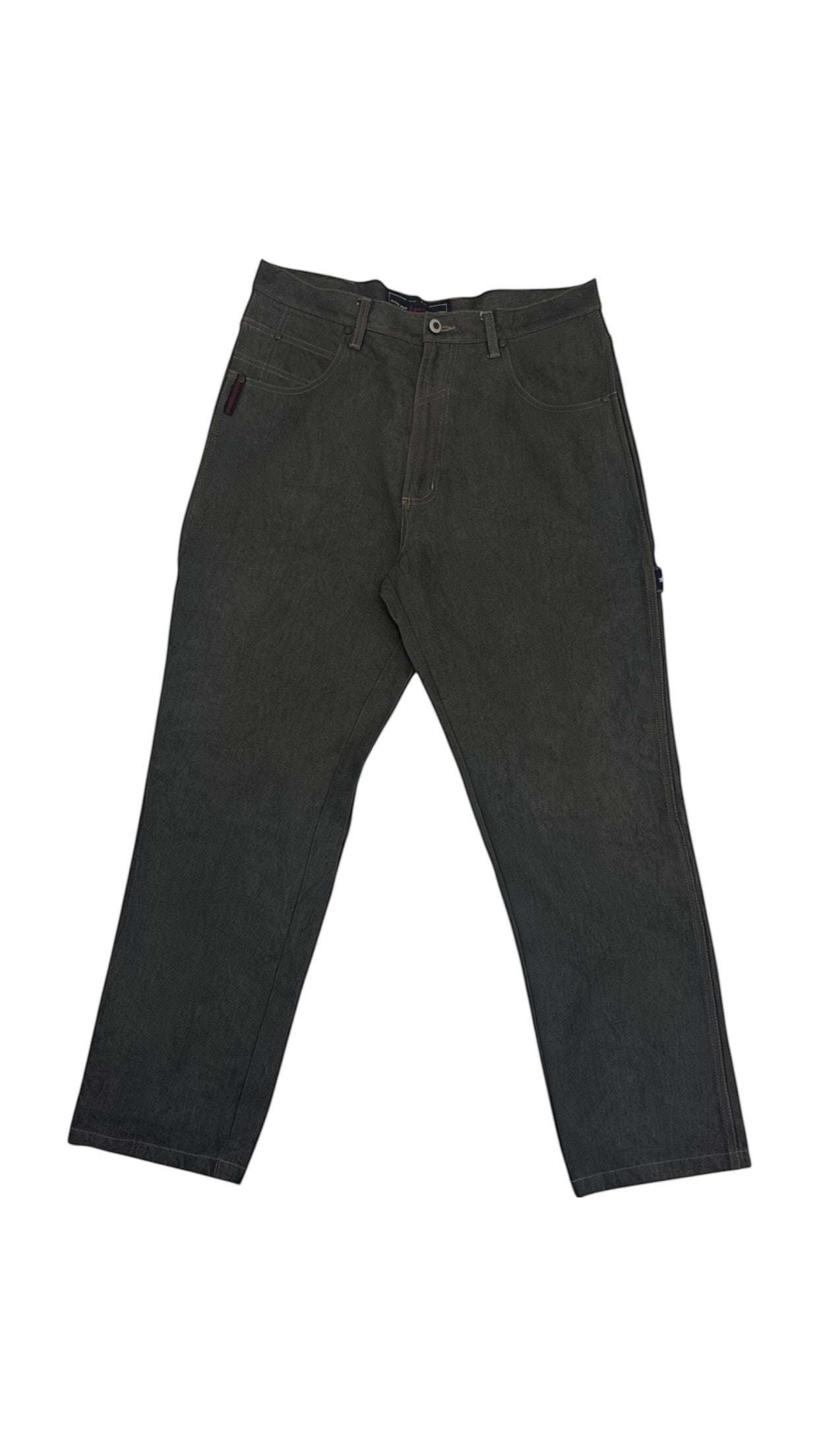 SohoStich Co. Prat Farm charcoal grey denim workwear cargo pants with relaxed fit and multiple pockets.
