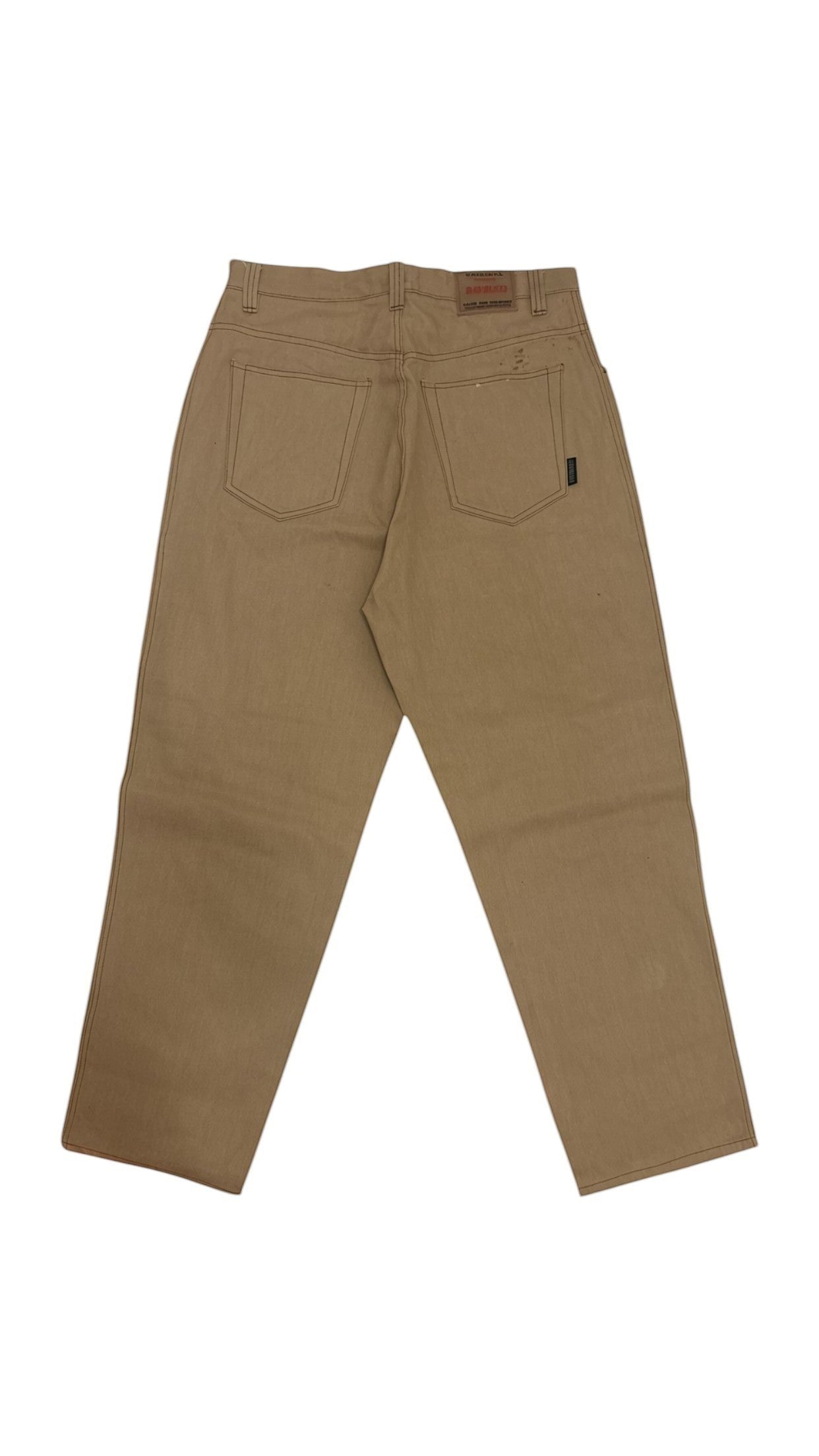 SohoStich Co. tan twill work pants with five-pocket design and reinforced stitching.